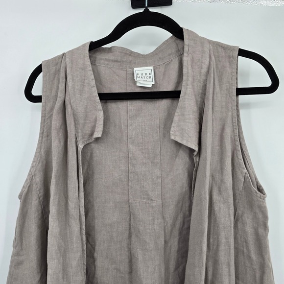Pure Match USA Women's Linen Sleeveless Open Front Vest Beige Size‎ Large - Picture 3 of 9